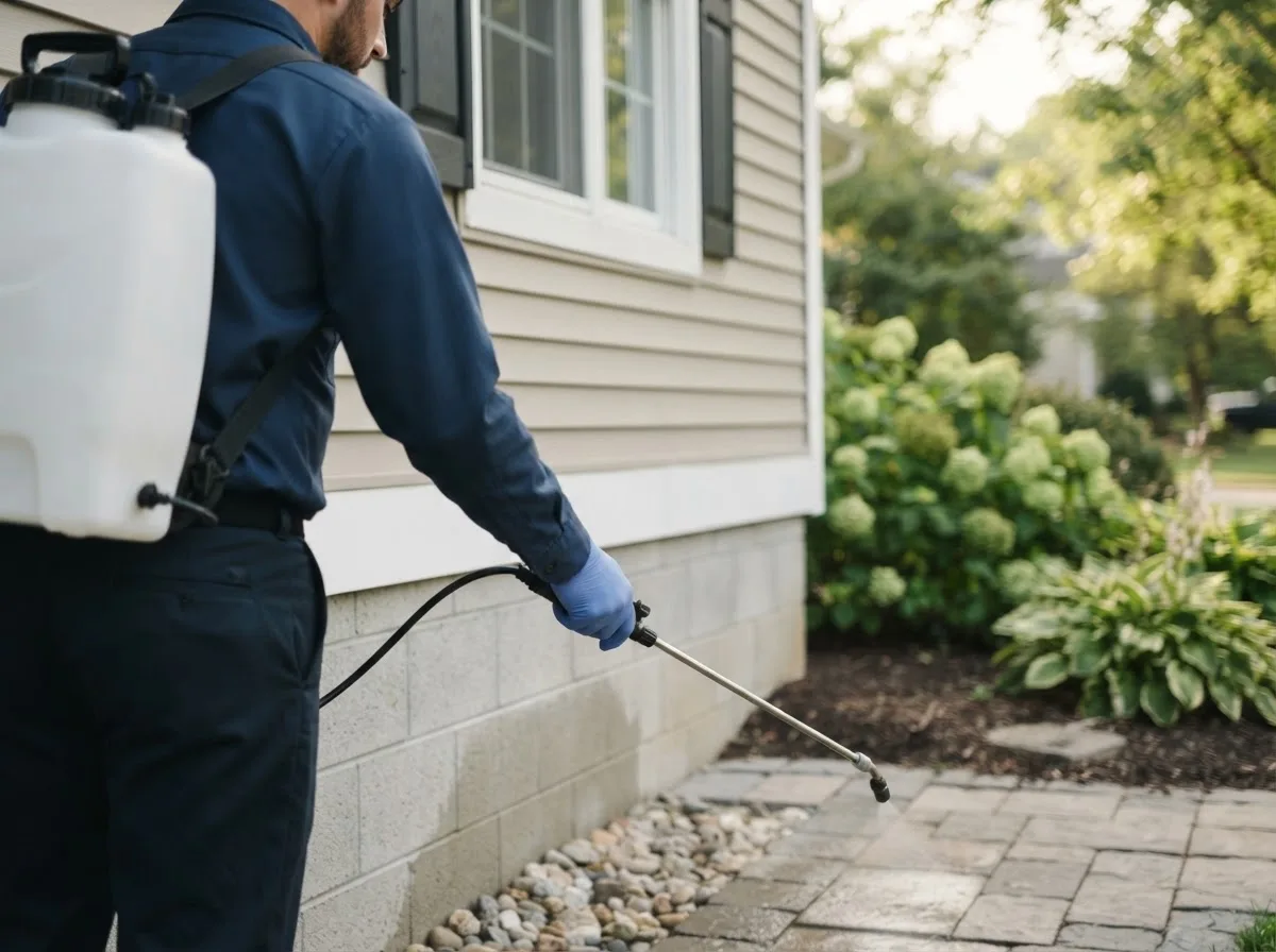 Pest control technician inspecting a home in Lebanon, WI